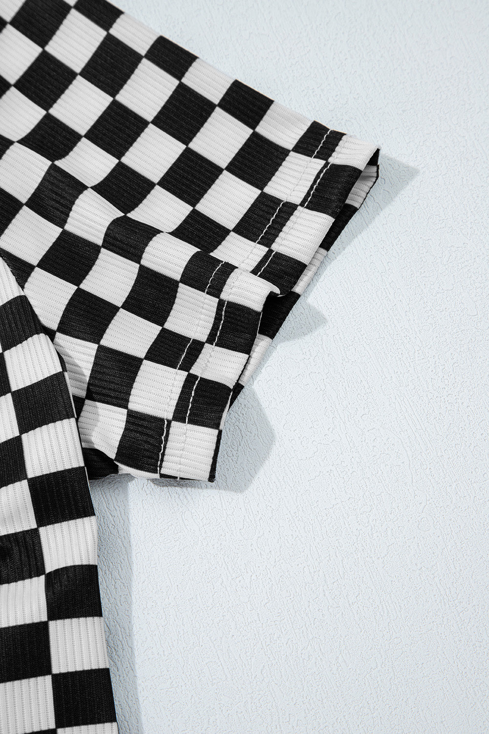 Black Checkered Ribbed Slim Fit Crew Neck T Shirt