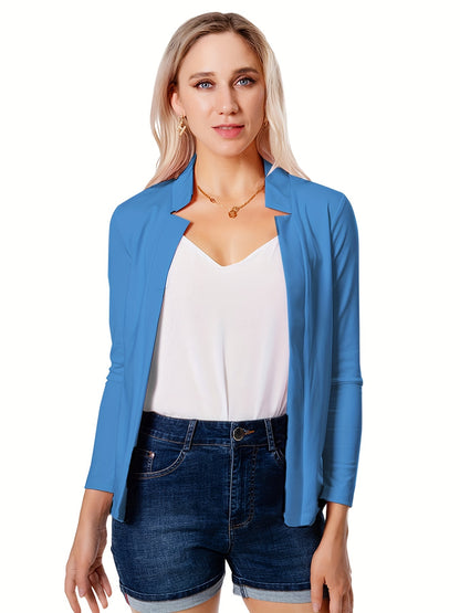 Solid Open Front Blazer, Casual Long Sleeve Blazer For Office & Work, Women's Clothing