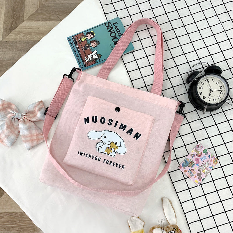 Summer New Women's Shoulder Bag Small Fresh Student Campus Canvas Bag Three-Dimensional Small Animal Pattern Messenger Bag