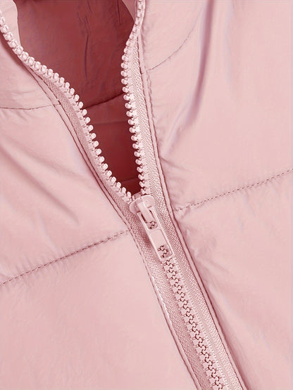 Women'S Elegant High-Neck Padded Vest with Drawstring Detail - Solid Color, Thick Warm Winter Sleeveless Jacket Vest, Casual Streetwear Style, 200g/m² Fabric Weight, Autumn/Winter Essential