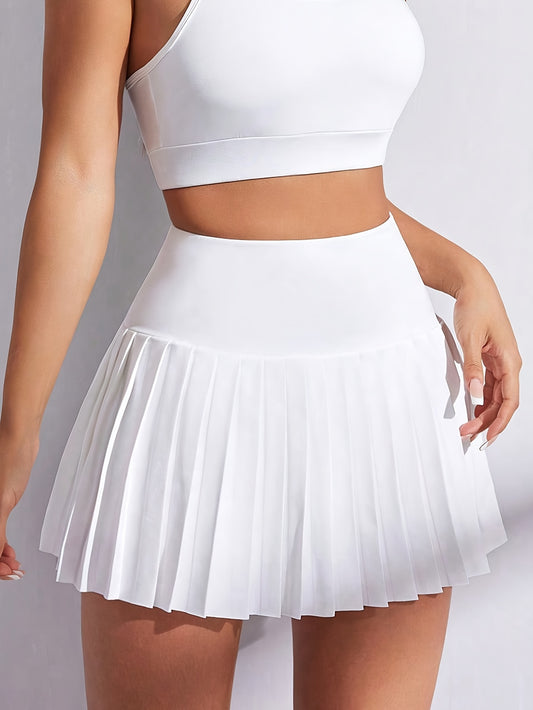 High Waist Pleated Mini Skirts, Casual Workout Solid Skirts, Women's Clothing