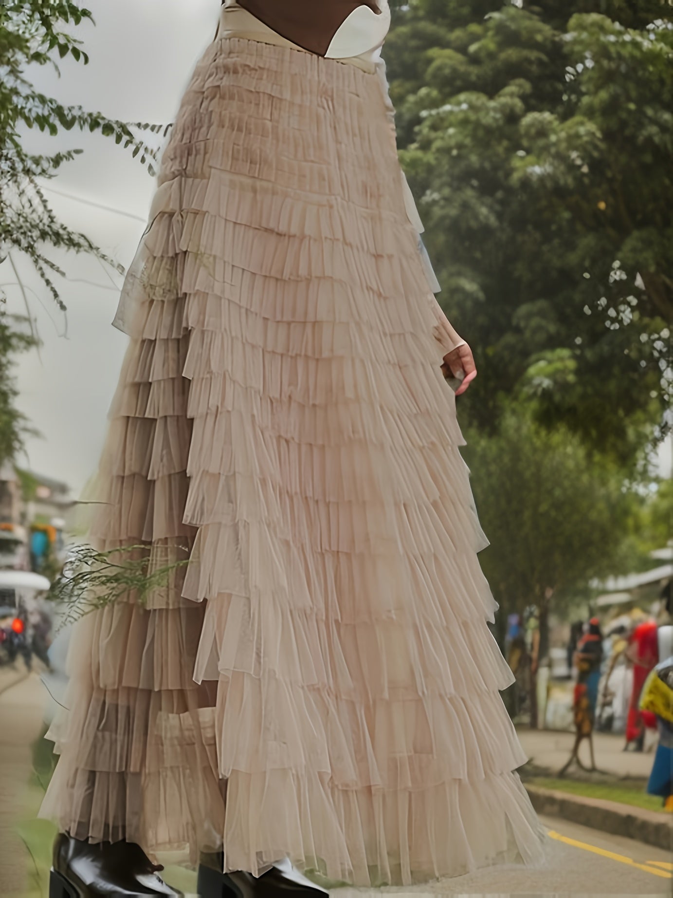 Multilayer Ruffles Tulle Skirt, Casual Fluffy Skirt For Spring & Summer, Women's Clothing