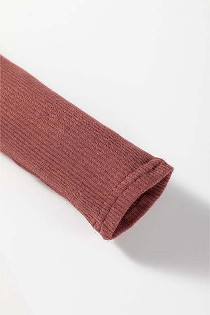 Mineral Red Ribbed Long Sleeve Crew Neck Solid Color Bodysuit