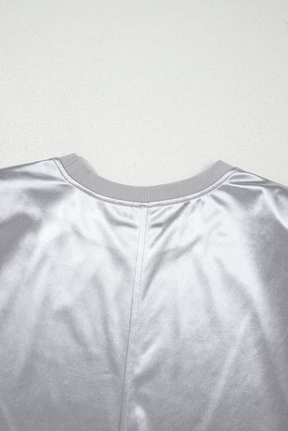 Silvery Metallic Luster Crew Neck Shift Tank Top