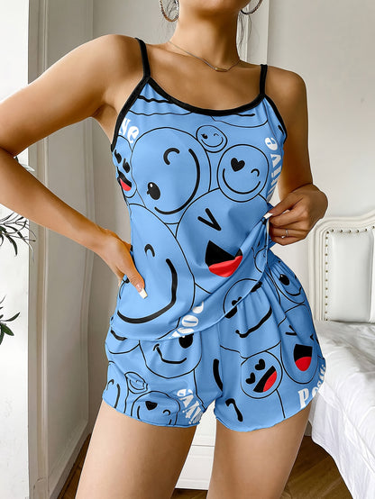 [Cute Pajama Set] Super Cute Printed Pajama Set | A Whimsical Featuring Elastic Waistband Shorts And a Comfortable Loose Top, Perfect for a Delightful And Restful Sleep