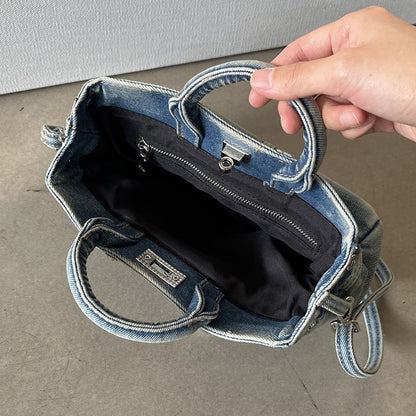 Vintage Denim Pants Platinum Bag Fashion Versatile Handbag Stylish Shoulder Crossbody Bag for Women Trendy Women's Bag