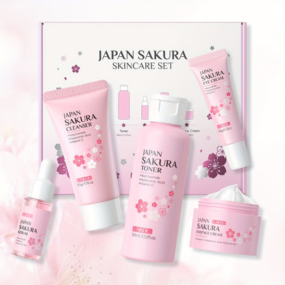 LAIKOU Cherry Blossom Five-Piece Set Gift Box Moisturizing & Hydrating Skincare Essence Cream, Face Care Kit, Gentle Cleanser, Toner, Eye Cream, Mask, Body Wash, Body Scrub, Body Lotion, Hand Cream, Lip Balm, Suitable for All