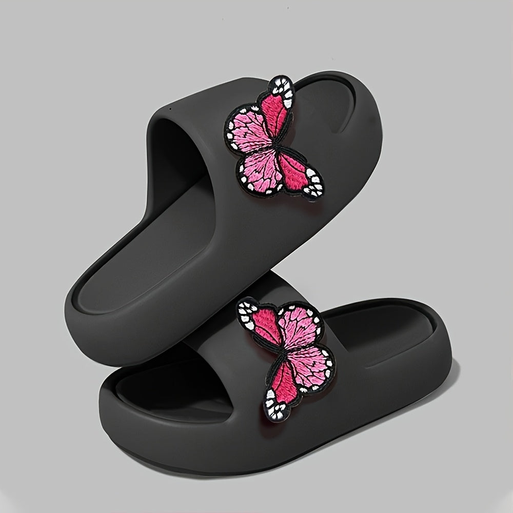 Women'S Stylish Pink Butterfly Slippers - Lightweight EVA, Non-Slip Sole, Perfect for Indoor, Bathroom, and Beach Use, Casual Slip-On Sandals|Playful Accessory|Eva Upper Sandals