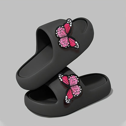 Women'S Stylish Pink Butterfly Slippers - Lightweight EVA, Non-Slip Sole, Perfect for Indoor, Bathroom, and Beach Use, Casual Slip-On Sandals|Playful Accessory|Eva Upper Sandals