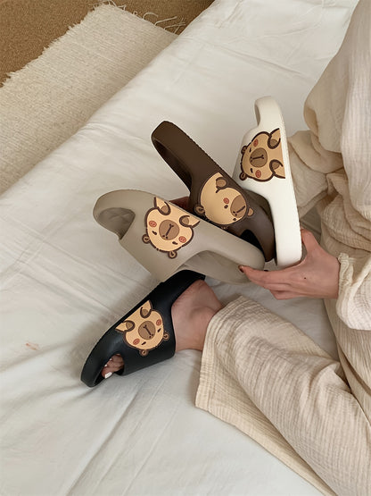 XIXITIAO Cute Cartoon Bear EVA Slides for Men & Women - Non-Slip Summer Slippers, White with Adorable Brown Bear Design, Lightweight & Comfortable for Indoor/Outdoor Use, Casual Wear | Playful Design | Slipresistant Sole, Bea