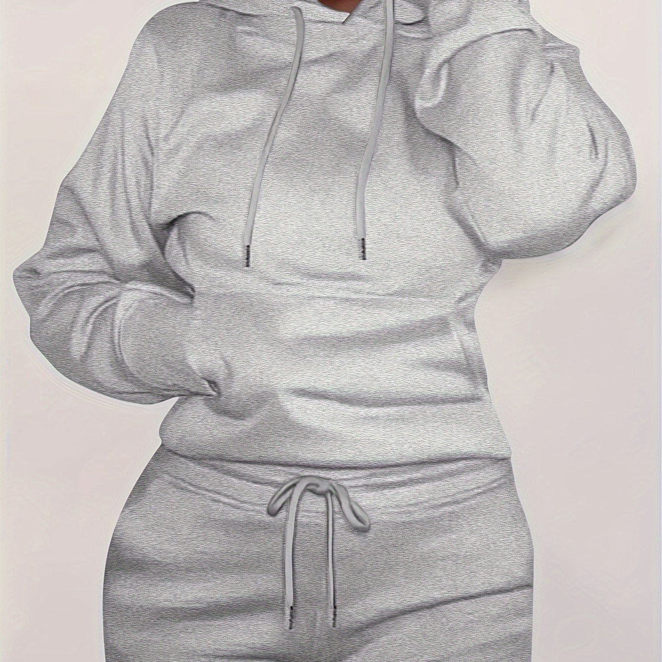 Solid Kangaroo Pocket Hoodie Without Pants, Casual Long Sleeve Drawstring Hoodies Sweatshirt, Women's Clothing