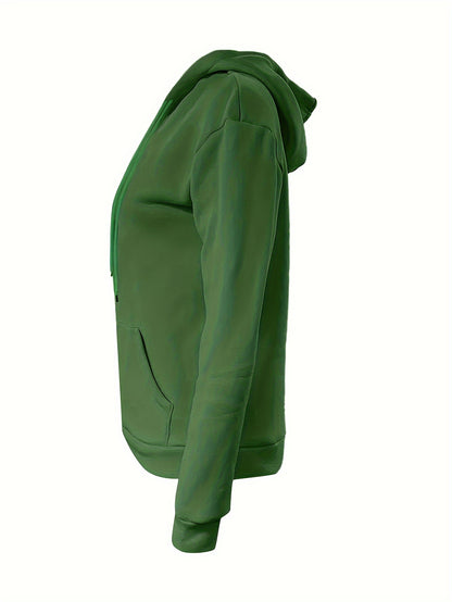 Solid Kangaroo Pocket Hoodie Without Pants, Casual Long Sleeve Drawstring Hoodies Sweatshirt, Women's Clothing