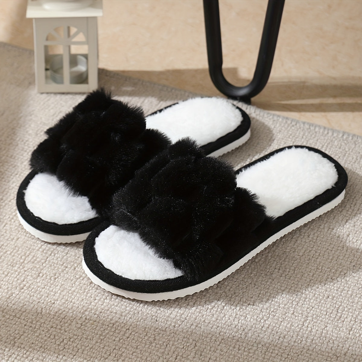 [Plush Slippers] Comfortable Plush Women's Slippers | Non-Slip, Breathable, Open-Toe Indoor Floor Slippers for Autumn And Winter, Suitable for All Seasons