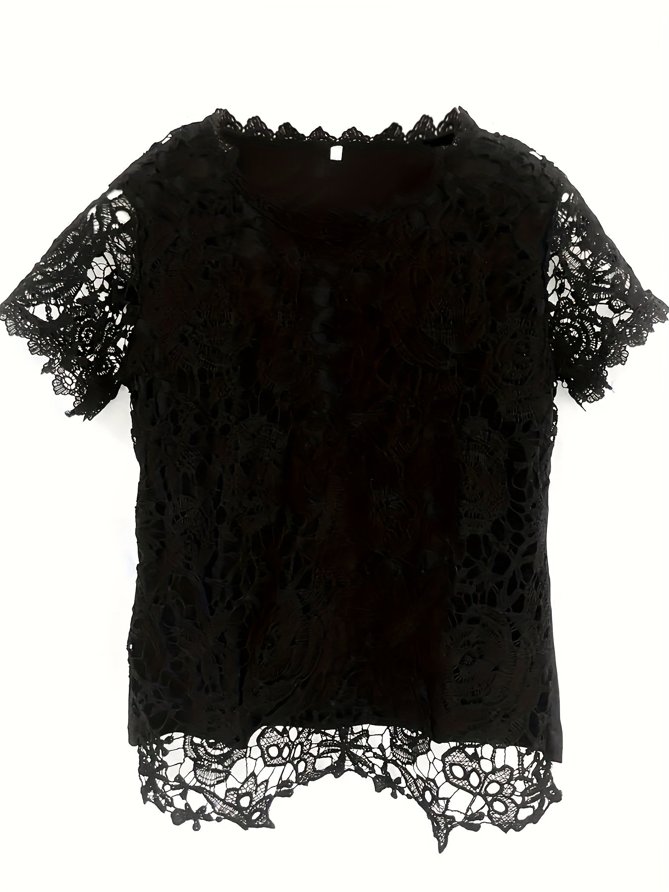 Solid Lace Short Sleeve Top, Versatile Blouse For Spring & Summer, Women's Clothing