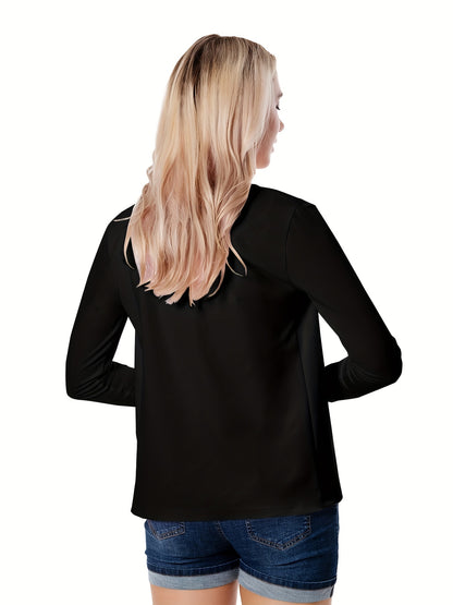 Solid Open Front Blazer, Casual Long Sleeve Blazer For Office & Work, Women's Clothing