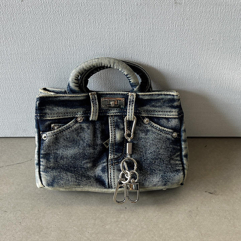 Vintage Denim Pants Platinum Bag Fashion Versatile Handbag Stylish Shoulder Crossbody Bag for Women Trendy Women's Bag