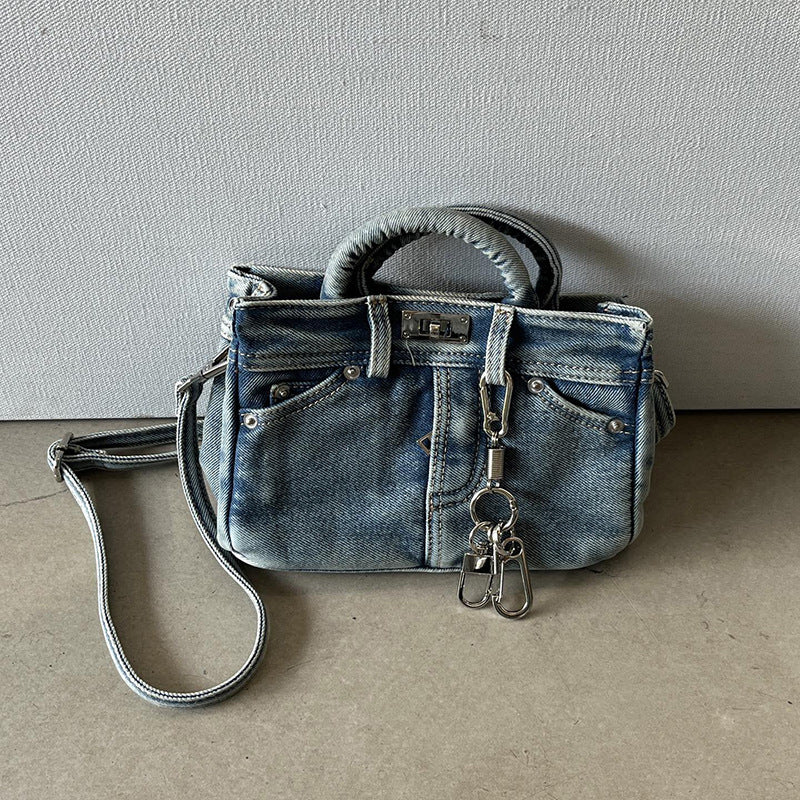Vintage Denim Pants Platinum Bag Fashion Versatile Handbag Stylish Shoulder Crossbody Bag for Women Trendy Women's Bag
