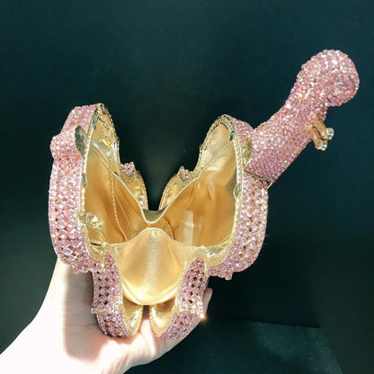 12 Colors Violin-Shape Rhinestone Evening Bag Designer Luxury Women Metal Wedding Bridal Clutches Lady Girls Diamonds Purses