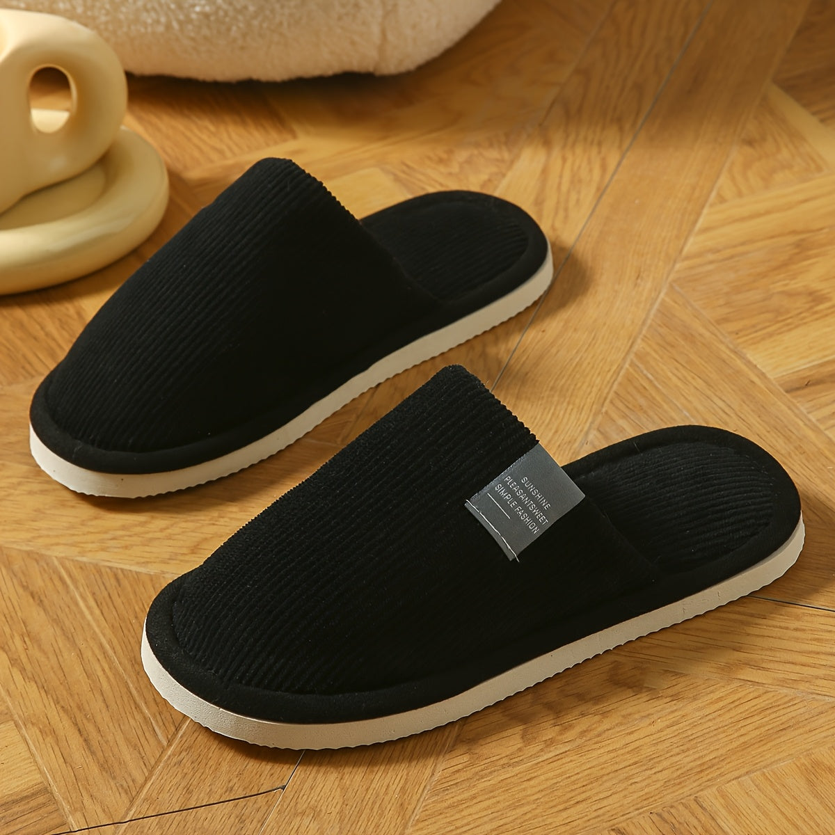 1 Pair Women'S Plush Lined Slip-On Slippers - Soft Fabric with TPR Sole, Comfortable Indoor Home Shoes, Round Toe, All-Season Use, Perfect Gift Idea, Cozy Home Slippers | Plush Lined Slippers | EVA Sole Slippers