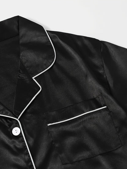 2 Sets of Ultra-Soft Satin Women's Casual Pajama Sets - Short Sleeve Buttons Lapel Top & Shorts with Comfortable Relaxed Fit, Breathable Fabric, and Cozy Sleepwear Experience for a Restful Night's Sleep