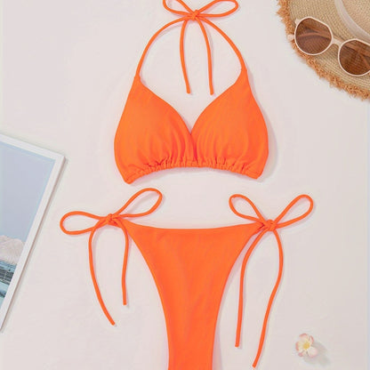 Women's 2 Piece Set Bikini, Halter Bra, V String Bottoms, Women's Swimwear & Clothing