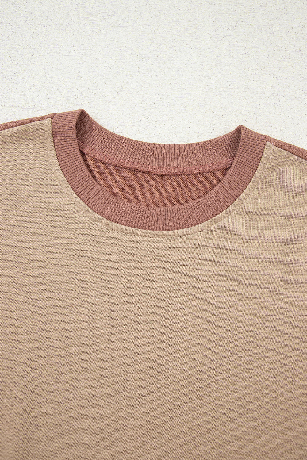 Khaki Color Block Long Sleeve Crop Top Drawstring Pant Set