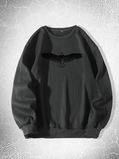Big Eagle Print Men's Crew Neck Long Sleeve Sweatshirt, Casual Wear, Men's Clothing