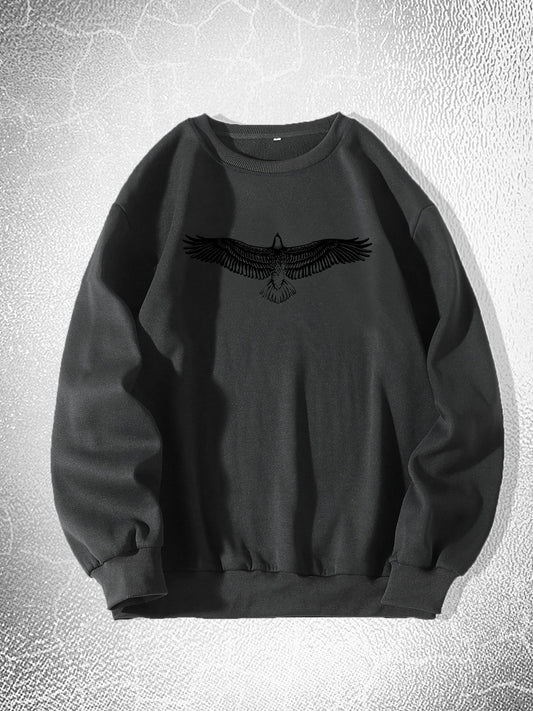 Big Eagle Print Men's Crew Neck Long Sleeve Sweatshirt, Casual Wear, Men's Clothing