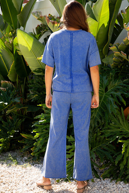 Lilac Floral Patch Exposed Seam Raw Edge Pants Set