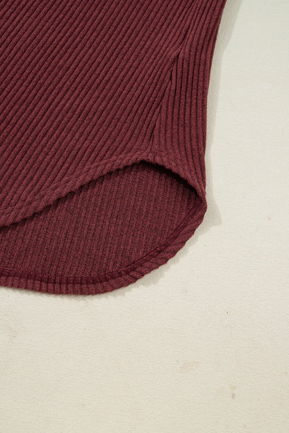 Wild Ginger Plus Size Ribbed Button Decor Long Sleeve Loose Top