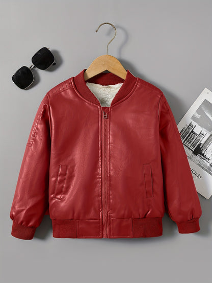 2025 Autumn Winter New Boys' Fleece-Lined Zip-Up Jacket