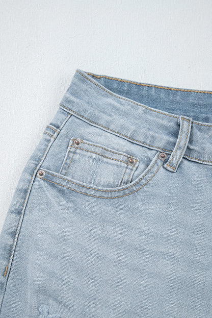 Beau Blue Mid Rise Ankle-Length Distressed Skinny Jeans