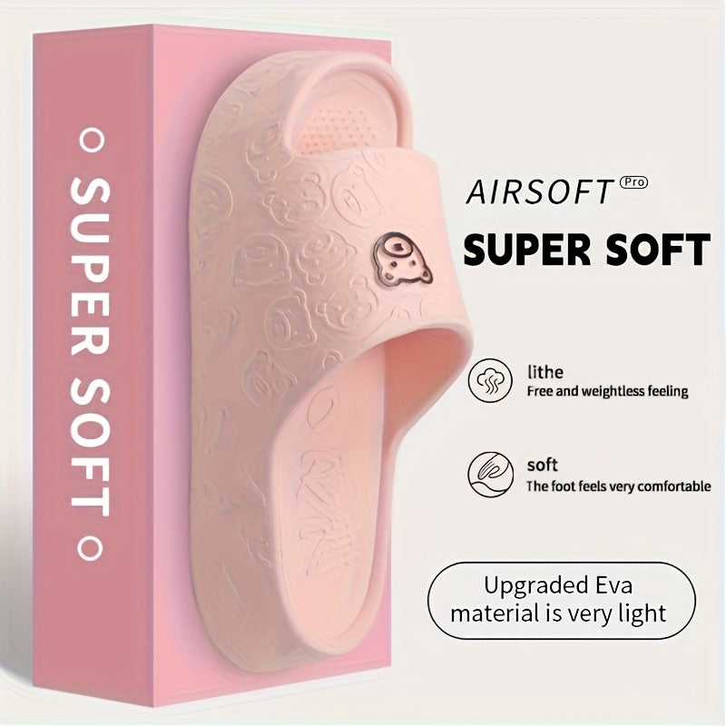 [Comfortable Slippers] Comfortable Non-Slip EVA Women's Slippers | Thick-Soled Bear Design - Pink, Indoor/Outdoor Sandals for Beach and Home Use