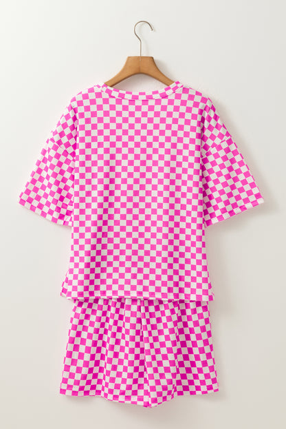 Rose Checkered Top and Short Casual 2pcs Set