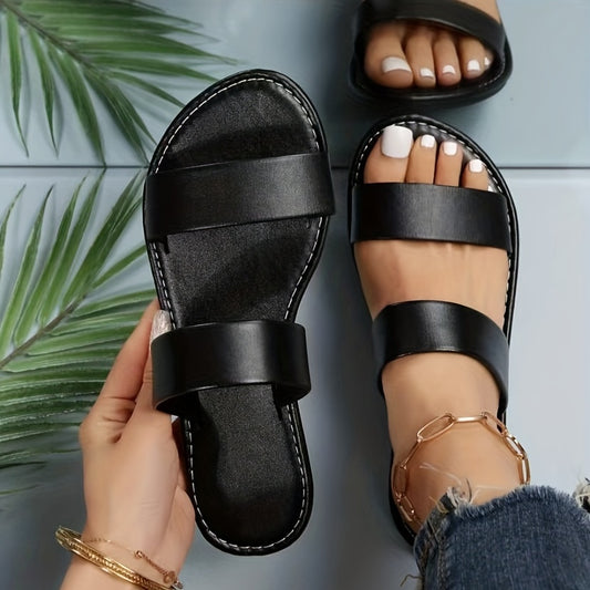 Chic Womens Slide Sandals - Effortless Slip-On - Comfy Double Strap Flats for Summer Leisure