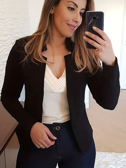 Solid Open Front Blazer, Casual Long Sleeve Blazer For Office & Work, Women's Clothing