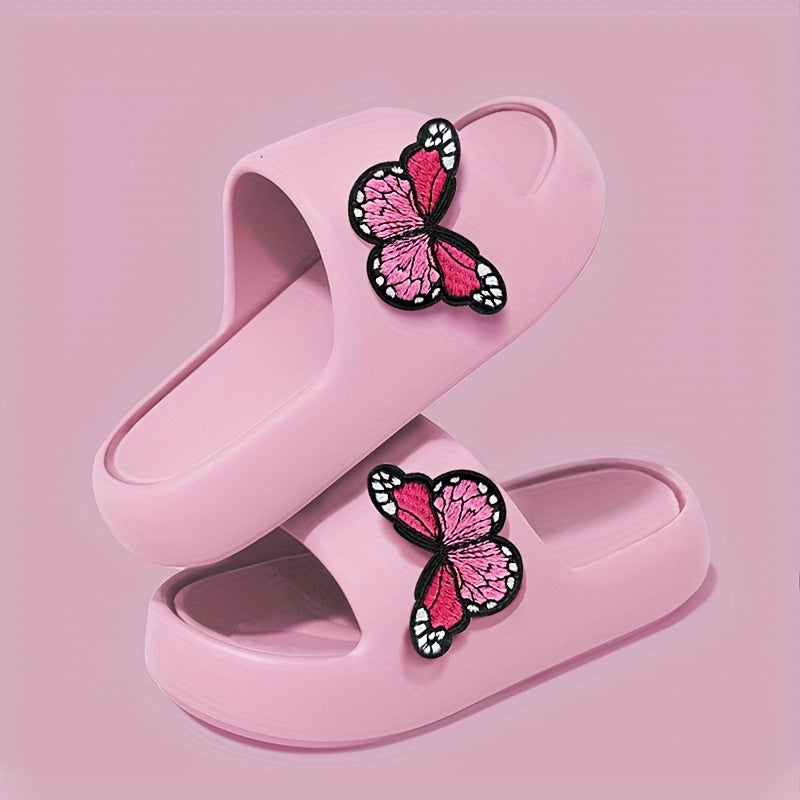 Women'S Stylish Pink Butterfly Slippers - Lightweight EVA, Non-Slip Sole, Perfect for Indoor, Bathroom, and Beach Use, Casual Slip-On Sandals|Playful Accessory|Eva Upper Sandals