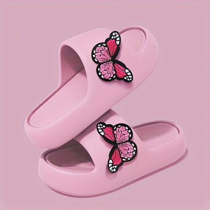 Women'S Stylish Pink Butterfly Slippers - Lightweight EVA, Non-Slip Sole, Perfect for Indoor, Bathroom, and Beach Use, Casual Slip-On Sandals|Playful Accessory|Eva Upper Sandals
