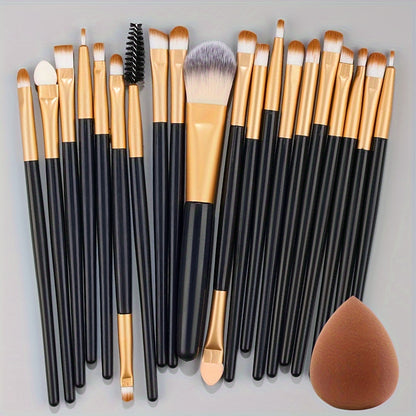 20-Piece Hypoallergenic Makeup Brush Set with Nylon Bristles - Luxe Palm Brushes for Foundation, Blush, Eye Shadow, Eyebrow, & Lip, All Skin Types, ABS Rod - Professional & Beginner Kit, Travel-Friendly