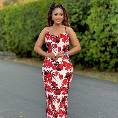 Tie Dye Print Pleated Dress, Summer Spaghetti Strap Bodycon Dress, Women's Clothing