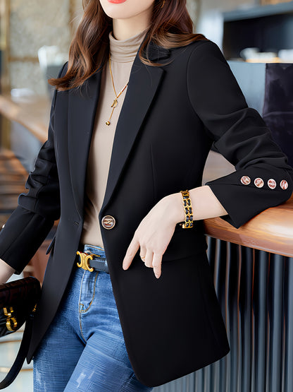 Elegant Black Blazer with Golden Buttons - Stylish Long Sleeve Women'S Blazer for Work & Casual, Autumn & Winter, Casual Workwear | Elegant Blazer | Stylish Button Detail, Blazers for Women