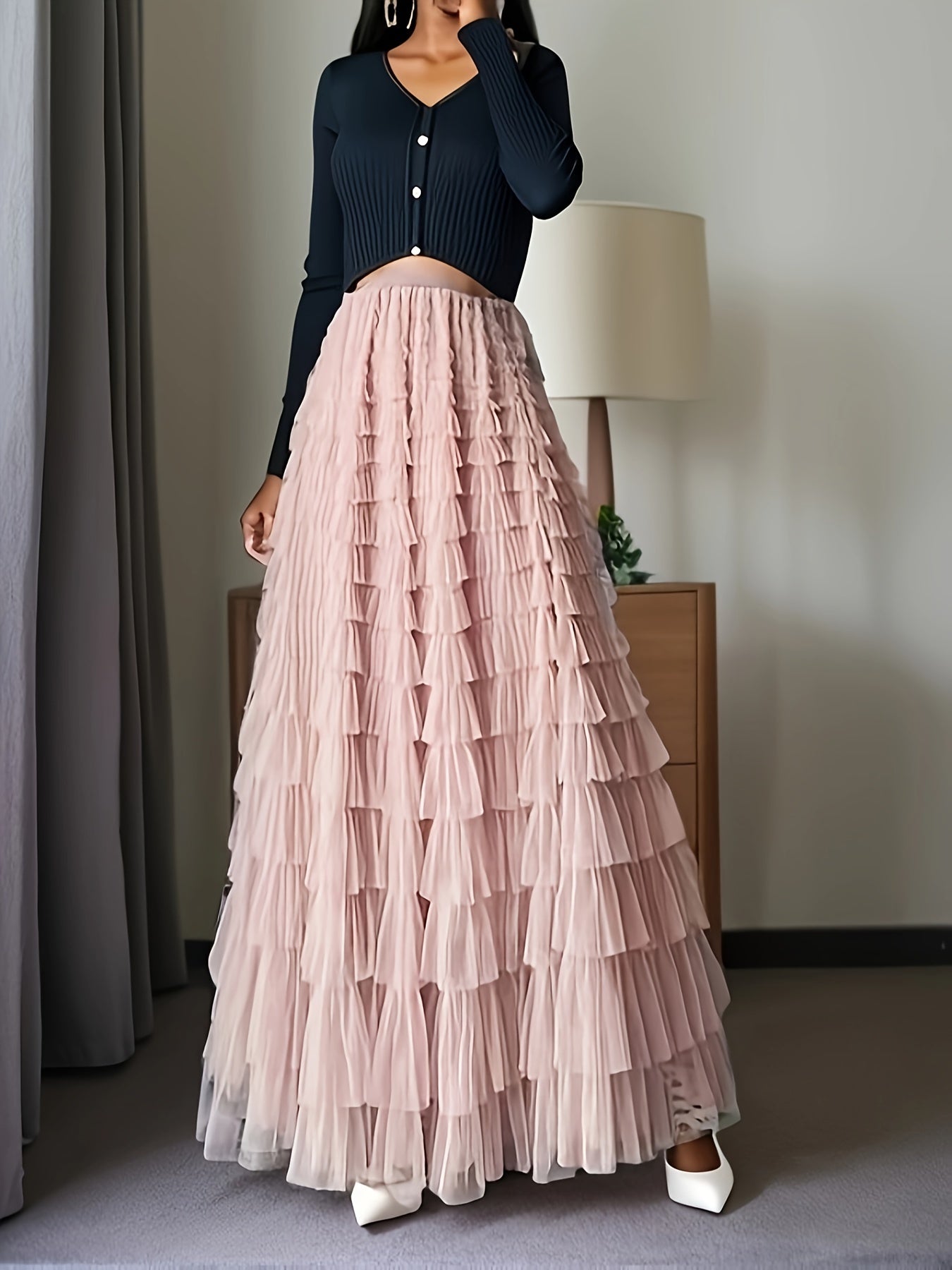 Multilayer Ruffles Tulle Skirt, Casual Fluffy Skirt For Spring & Summer, Women's Clothing