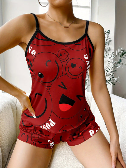 [Cute Pajama Set] Super Cute Printed Pajama Set | A Whimsical Featuring Elastic Waistband Shorts And a Comfortable Loose Top, Perfect for a Delightful And Restful Sleep