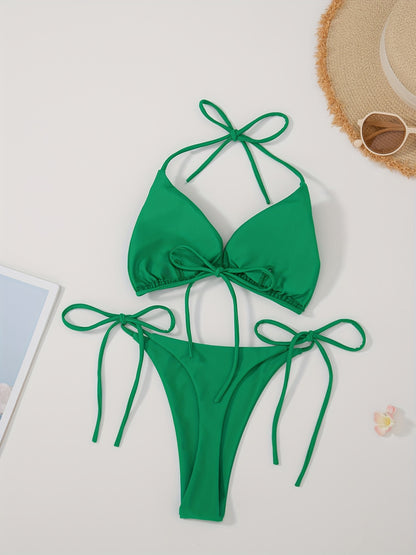 Women's 2 Piece Set Bikini, Halter Bra, V String Bottoms, Women's Swimwear & Clothing