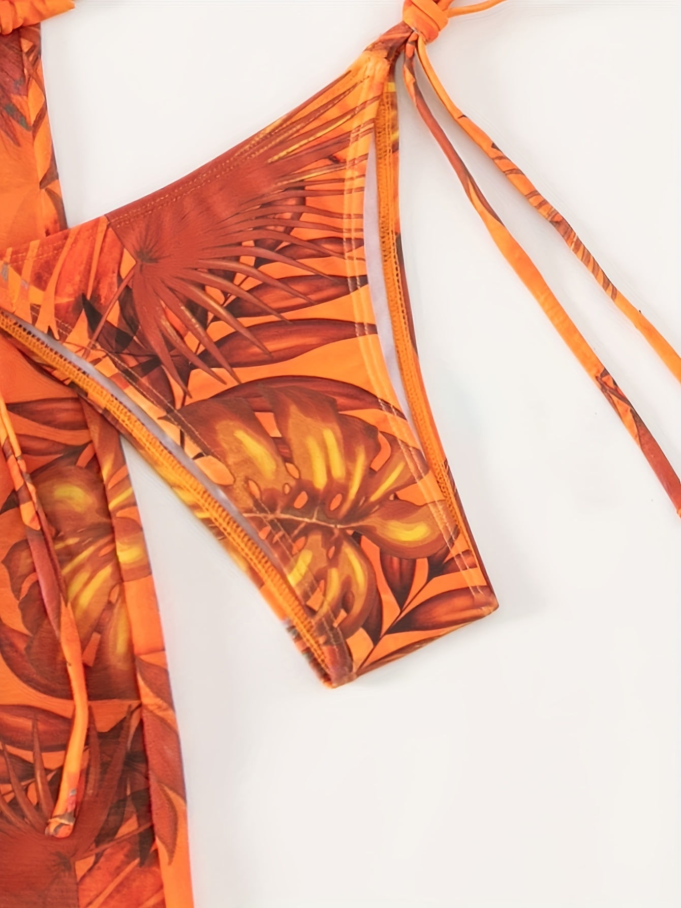 3 Piece Leaf Print Ruffled Tie Back Triangle Bikini Set - Stylish Women's Swimwear with Cover Up, Comfortable and Flattering Design - Perfect for Beach and Pool Time