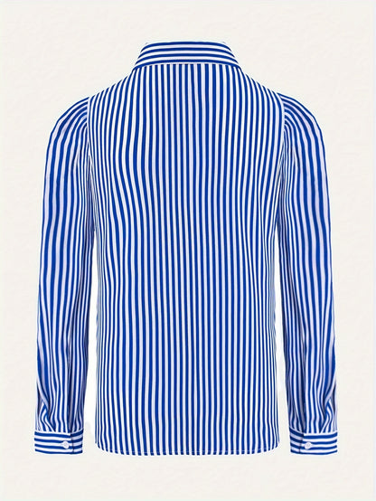 Vibrant Striped Print Long Sleeve Blouse - Soft, Breathable, Relaxed Fit, Single-Breasted Design, Casual Chic Style for Spring and Fall Seasons - Women's Comfortable Clothing for Everyday Wear