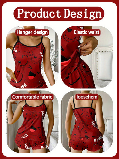 [Cute Pajama Set] Super Cute Printed Pajama Set | A Whimsical Featuring Elastic Waistband Shorts And a Comfortable Loose Top, Perfect for a Delightful And Restful Sleep