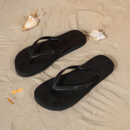 [Glitter Flip-Flops] Light Blue Women's Minimalist Glitter Flip-Flops | TPU Upper with EVA Sole, Flat Sandals for Summer Beach & Casual Wear