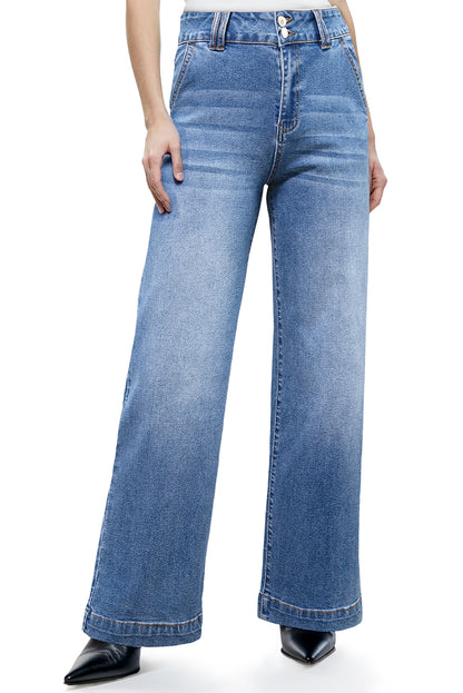 Sky Blue Double Button Zip Fly Straight Leg Jeans