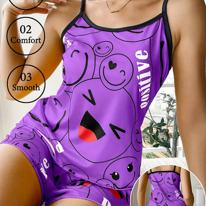 [Cute Pajama Set] Super Cute Printed Pajama Set | A Whimsical Featuring Elastic Waistband Shorts And a Comfortable Loose Top, Perfect for a Delightful And Restful Sleep